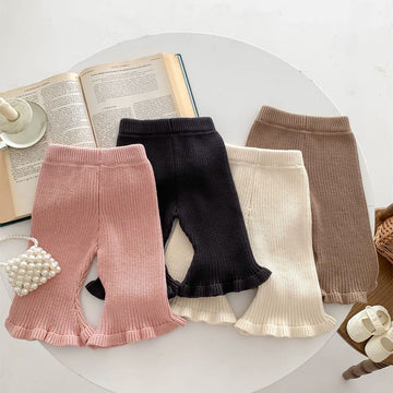 Baby Knitted Solid Color Bell-bottomed Pants