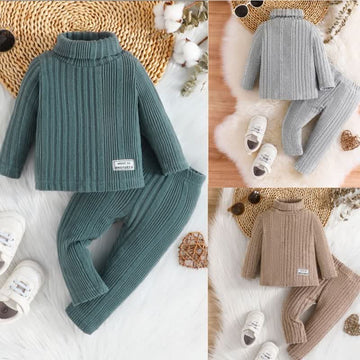 Baby 2-Piece High Collar Knitted Pajamas Set