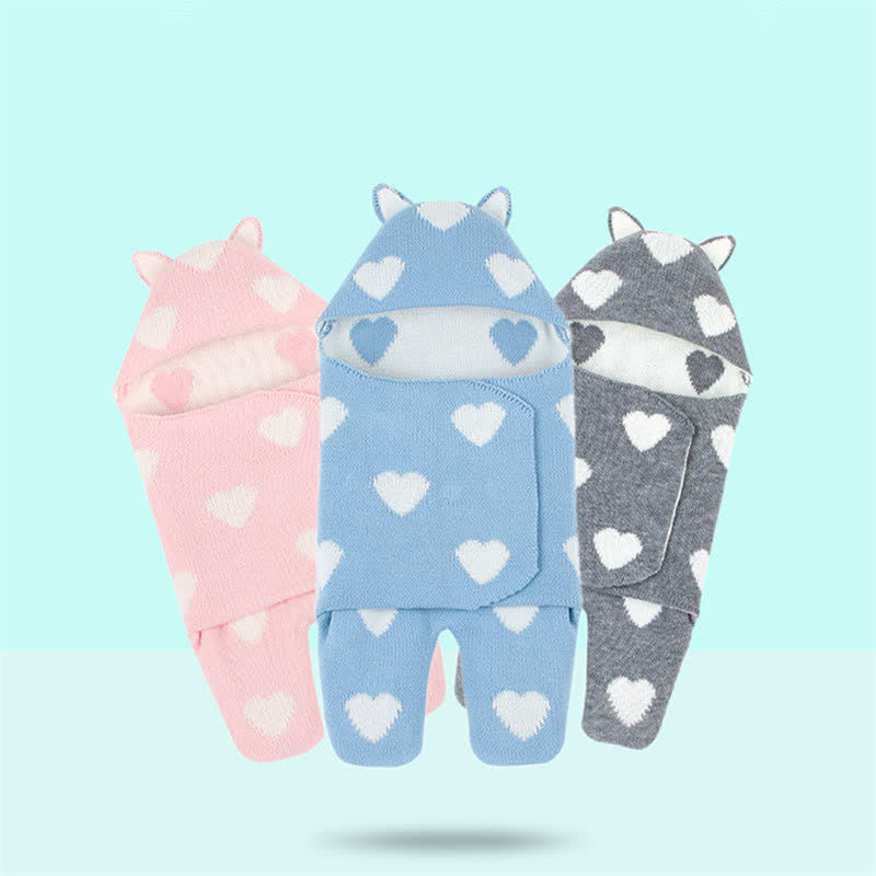 Baby Knitted Heart Hooded Sleep Bag