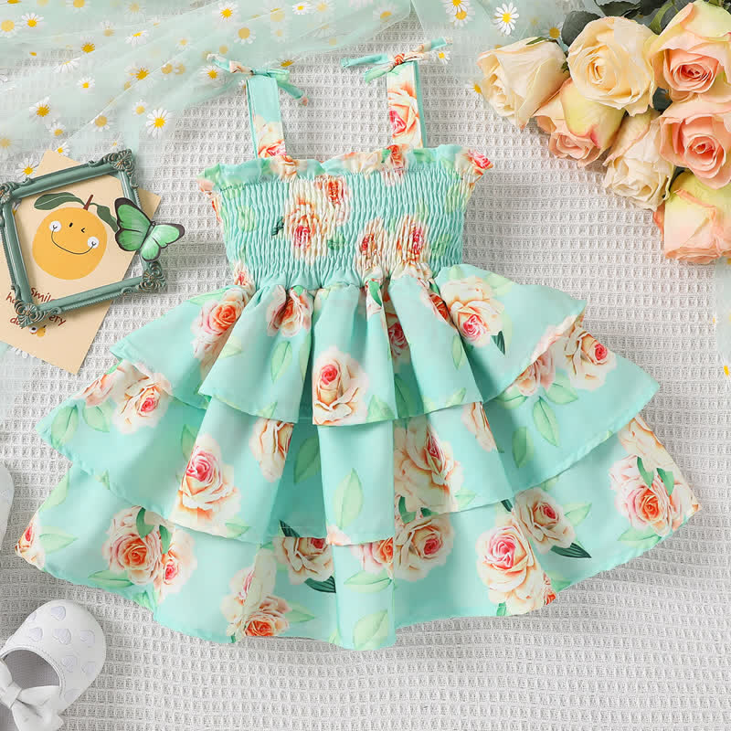 Baby Rose Suspenders Layered Green Dress