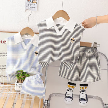Toddler 2-Piece Striped Sleeveless Polo Set