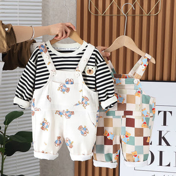 Toddler 2-Piece Bear Plaid Striped Set