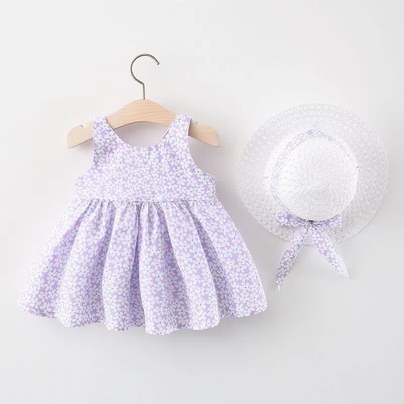 Baby Daisy Bowknot Summer Dress with Hat