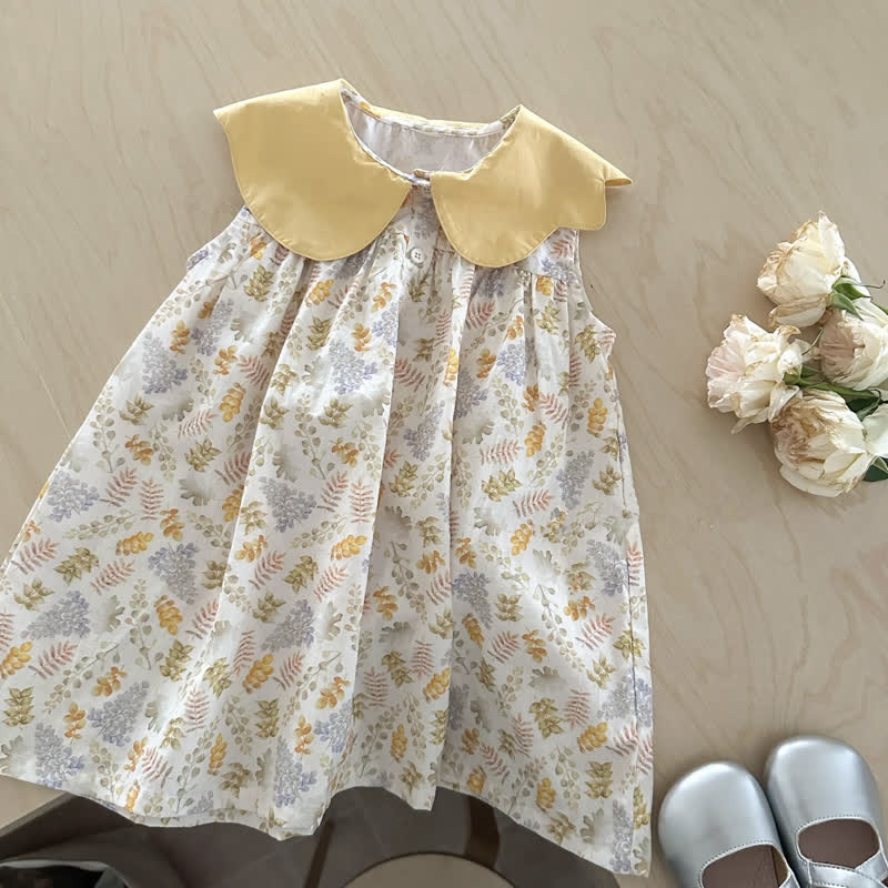 Toddler Lapels Leaves Yellow Dress
