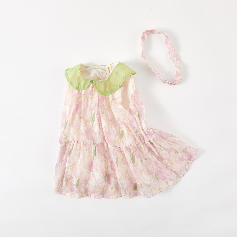 Baby Floral Lapels Sweet Dress with Headband