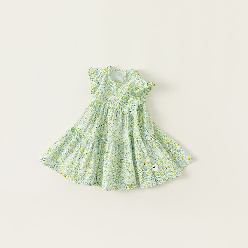 Toddler Green Flower Ruffle Sleeves Dress
