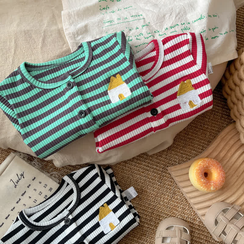 Baby Embroidered House Knitted Striped T-shirt