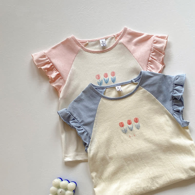 Toddler Tulip Sweet Ruffle Sleeves T-shirt