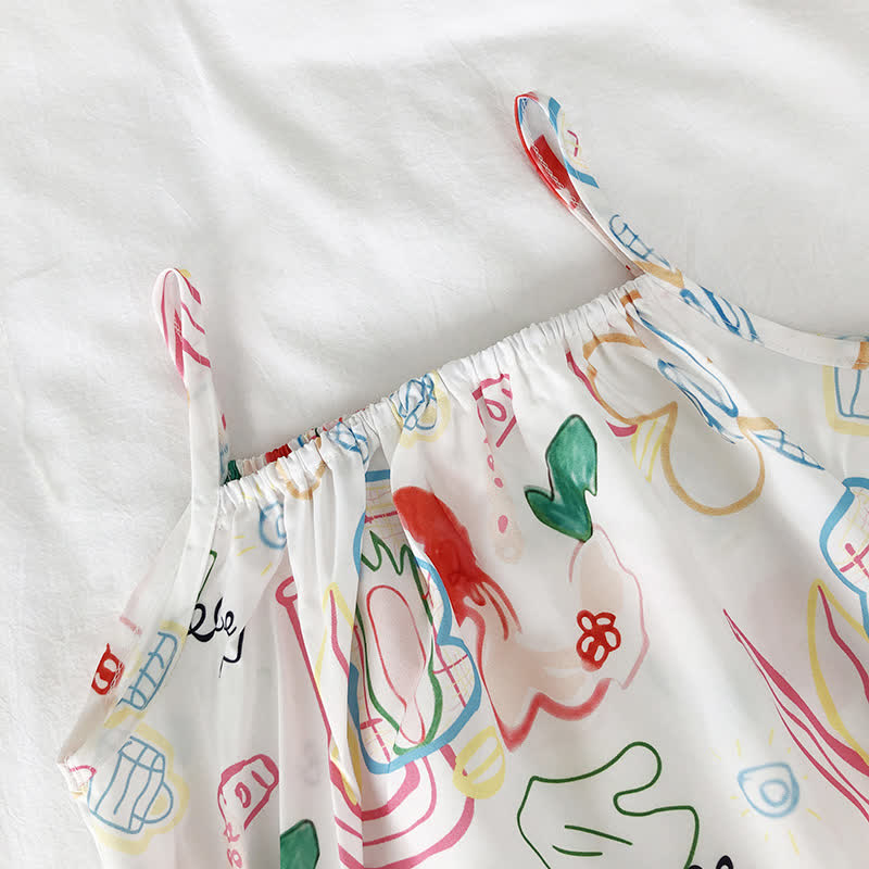 Toddler Graffiti Flower Suspenders White Dress