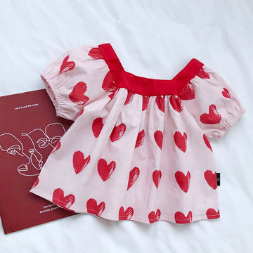 Toddler Pink Heart Puff Sleeves Blouse