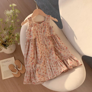 Toddler Vintage Lace Flower Suspenders Dress