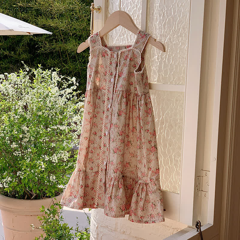 Toddler Vintage Lace Flower Suspenders Dress