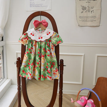 Toddler Embroidered Cherry Cute Animal Dress