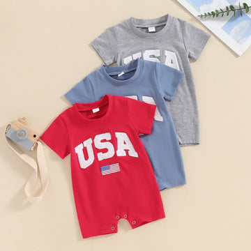USA Baby Embroidered American Flag Romper
