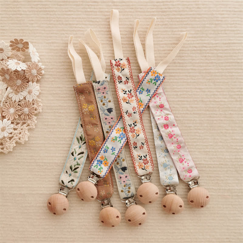 Baby Embroidered Floral Pacifier Clip