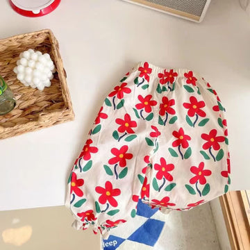Toddler Girl Red Flower Jogger Pants