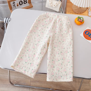 Toddler White Flower Casual Loose Pants