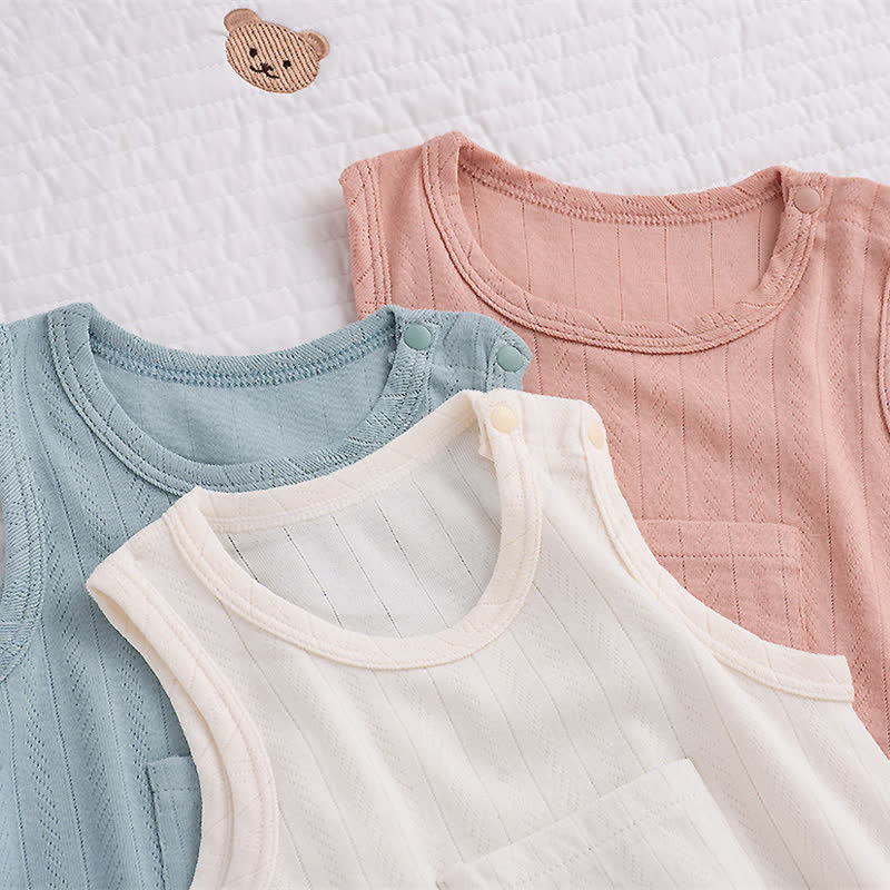 Baby Sleeveless Solid Color Pocket Romper