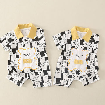 Baby Allover Bear Polo Black Romper