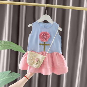 Toddler Sleeveless Flower Dress with Bag