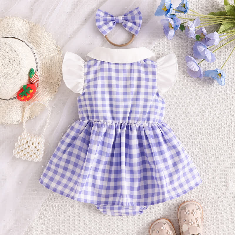 Baby Purple Plaid Bodysuit with Hair Tie