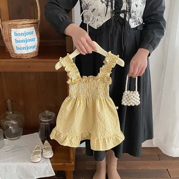 Toddler Yellow Plaid Suspenders Dress