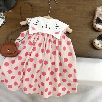 Toddler Pink Cat Dots Lapels Dress