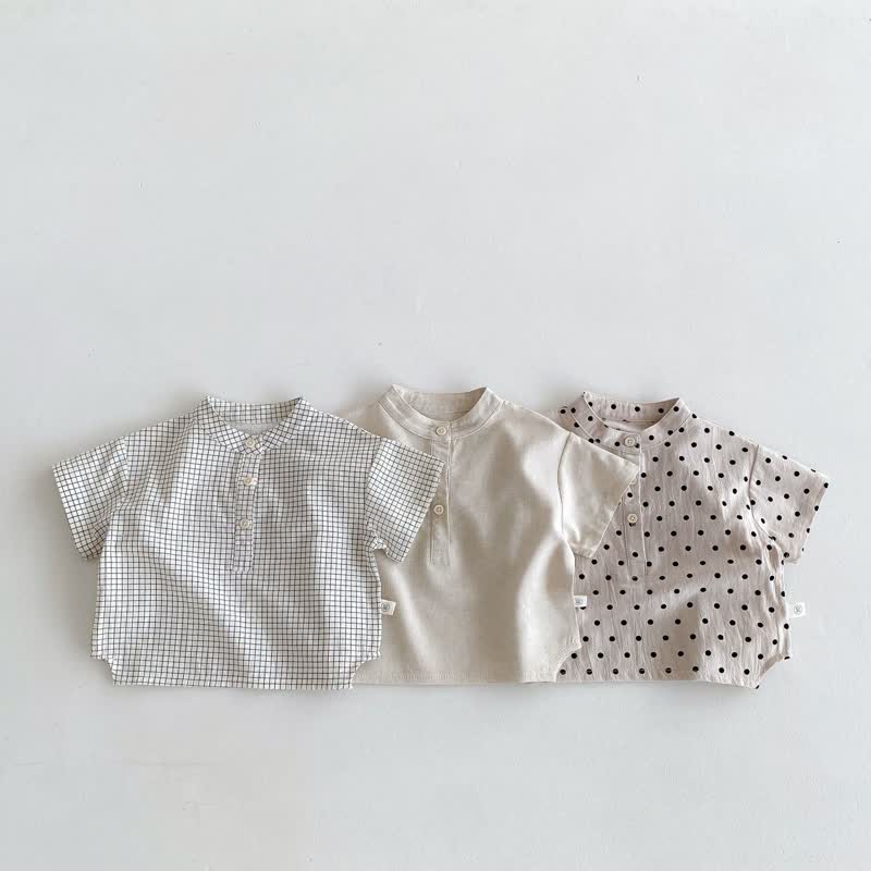 Toddler Plaid Dots Button Soft T-shirt