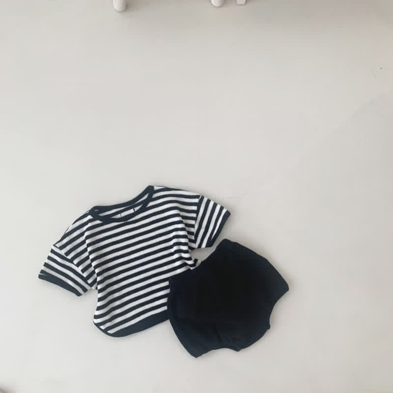 Baby 2-Piece Black Striped Waffle Set