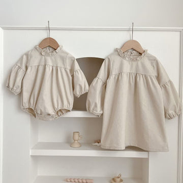 Baby Toddler Beige Linen Bodysuit Dress