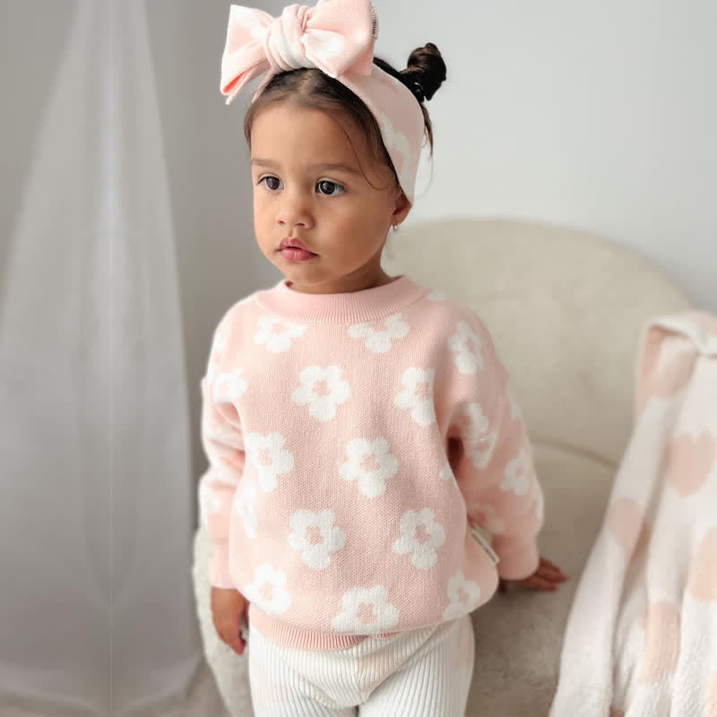 Toddler Pink Flower Knitted Sweater