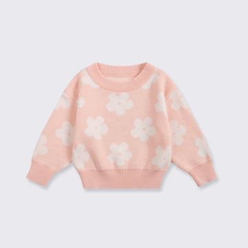 Toddler Pink Flower Knitted Sweater