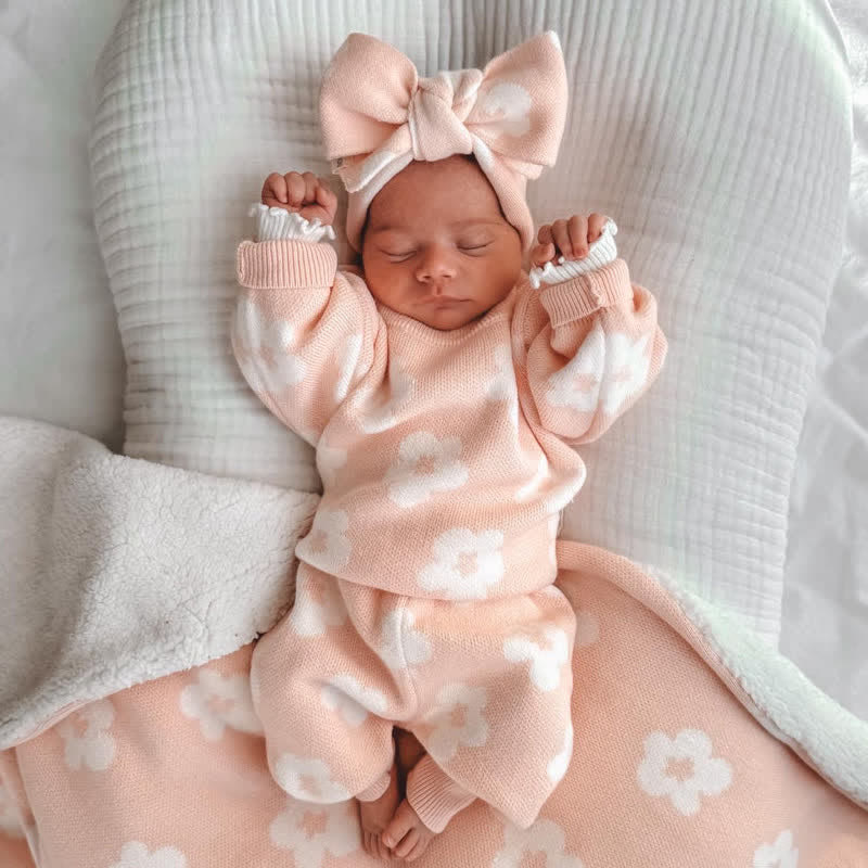 Baby 2-Piece Pink Flower Knitted Set