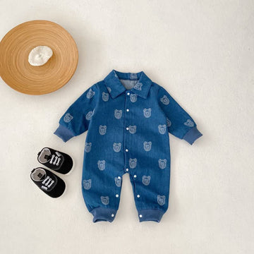 Baby Bear Denim Blue Polo Romper