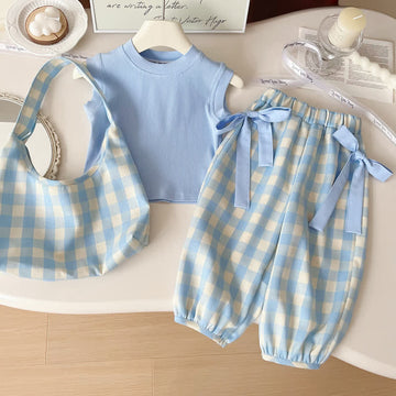Toddler 2-Piece Blue Plaid Set with Bag