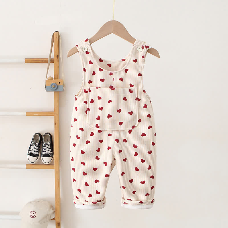 Toddler Lovely Heart Corduroy Pocket Overalls