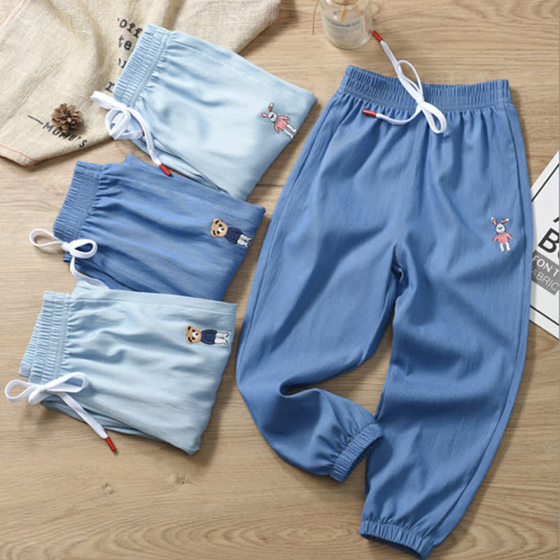 Toddler Embroidered Animal Blue Jogger Pants