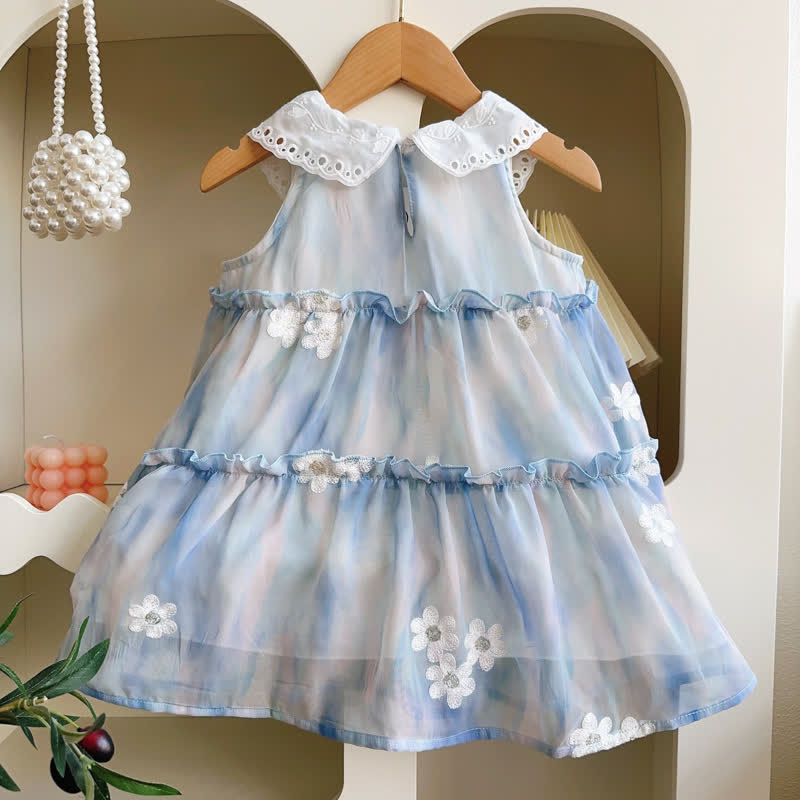 Toddler Blue Embroidered Flower Sleeveless Dress