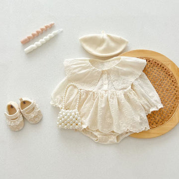 Baby Embroidered Flower Solid Color Bodysuit