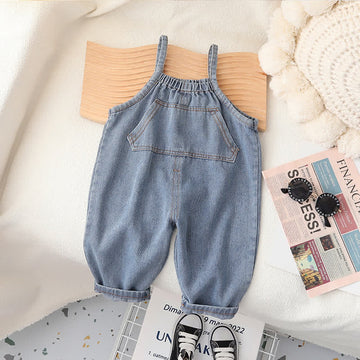 Baby Solid Color Denim Pocket Overalls