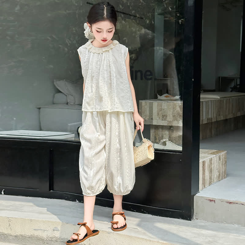 Kid Girl Lace Tank Top Cropped Pants 2-piece Set