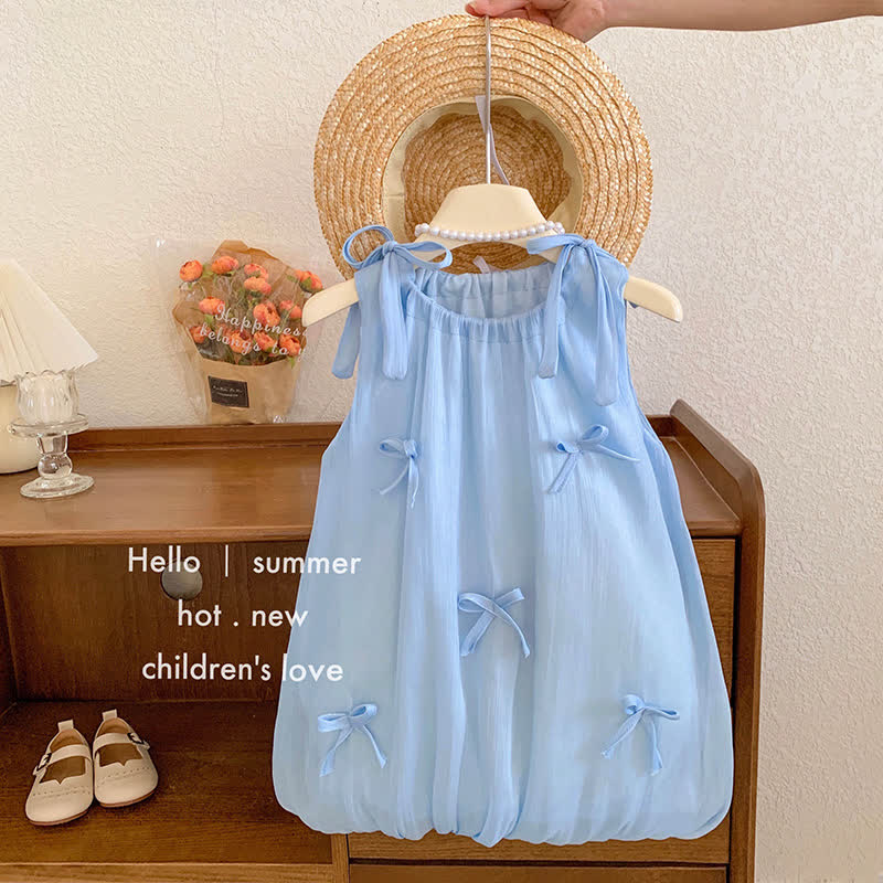 Kid Girl Sleeveless Bows Bud Vest Dress