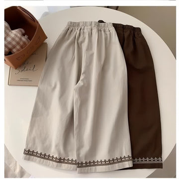 Kid Girl Solid Color Wide-leg Pants