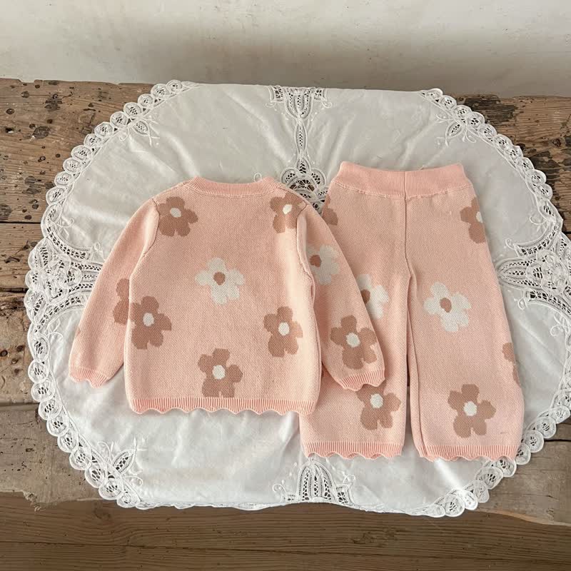 Baby 2-Piece Pink Flower Knitted Set