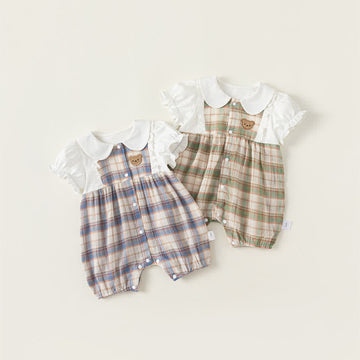 Baby Bear Plaid Lace Sweet Romper
