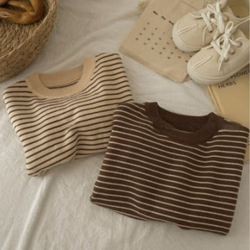 Kid Girl Pinstripes Knitted Pullover Sweater