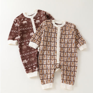 Baby Knitted Plaid Bunny Camel Romper