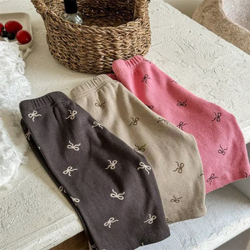 Kid Girl Bows Solid Color Cropped Pants
