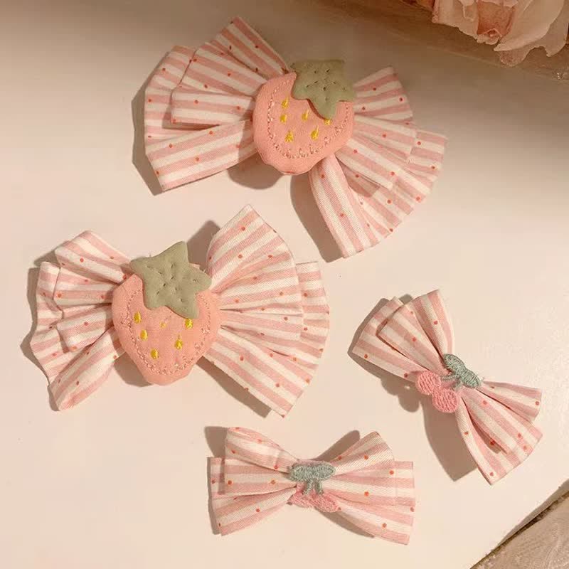 Baby Strawberry Cherry Bow Striped Hair Clips