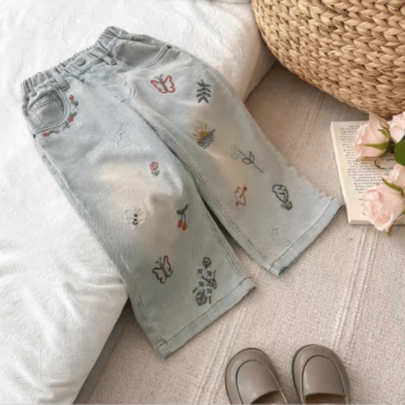 Kid Girl Embroidered Straight-leg Jeans Pants
